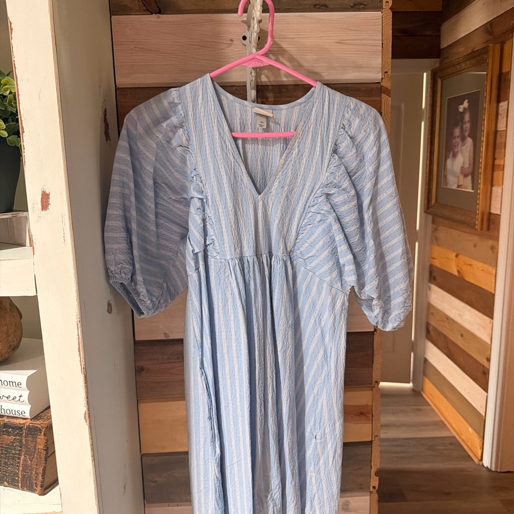 India Boutique Blue and White Striped Mini Dress